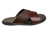 Savelli Henry Mens Comfortable Leather Slides Sandals Made In Brazil