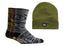 3 Pairs of Hard Yakka Mens Camo Socks & Beanie Bundle