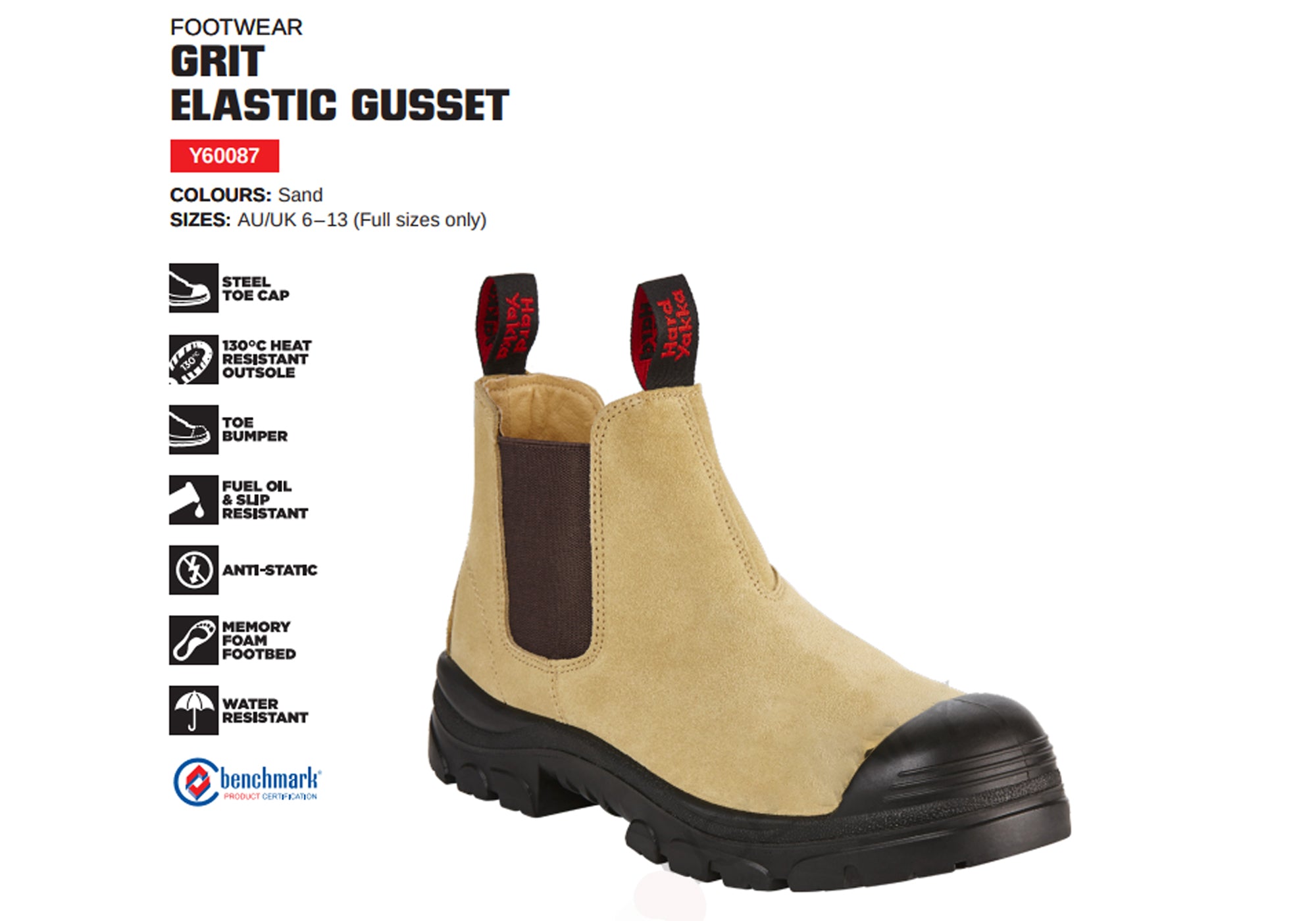 Hard Yakka Mens Leather Grit Pull On Steel Toe Safety Boots