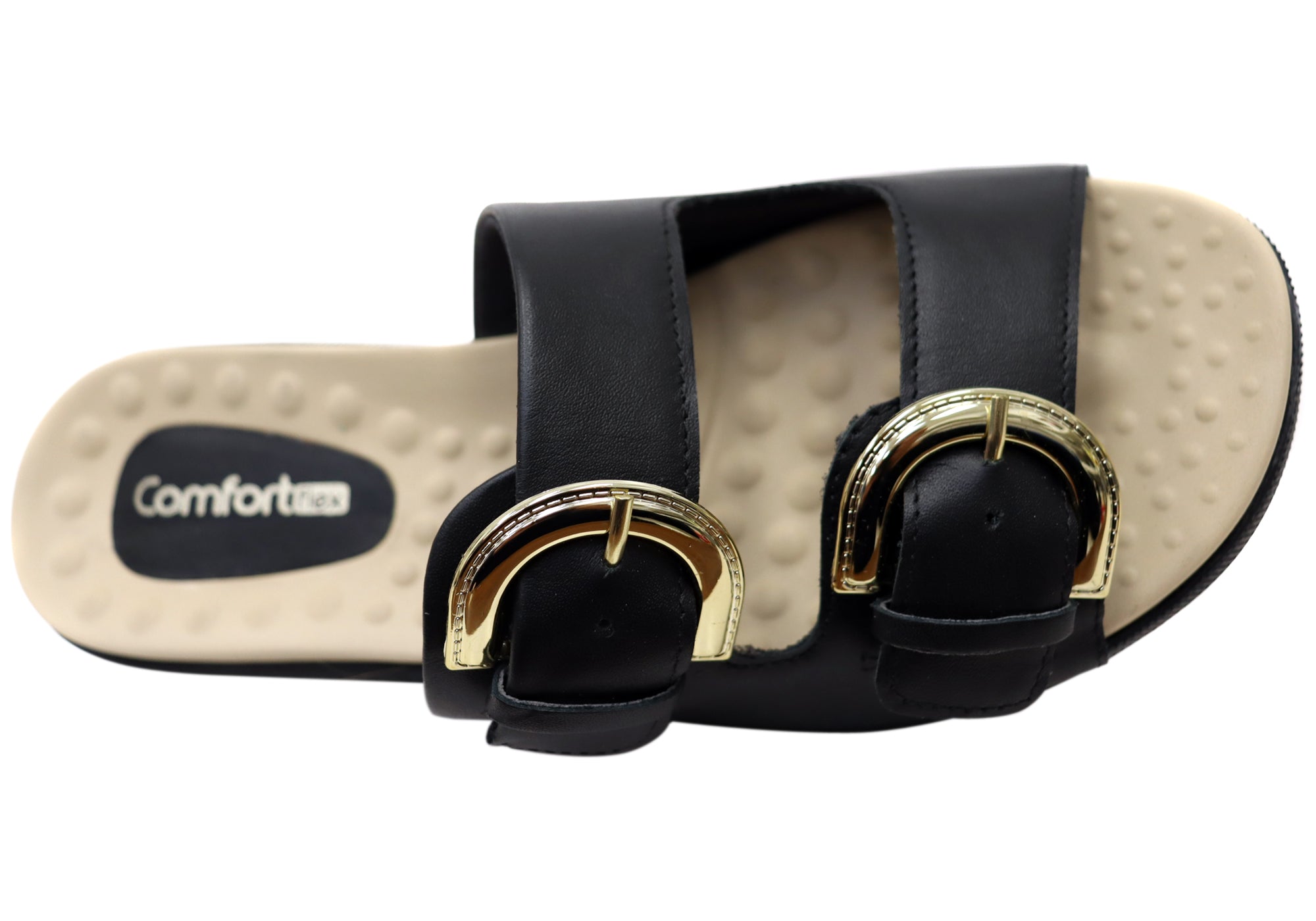 Comfortflex Daphine Womens Leather Slide Sandals With Comfort Footbed