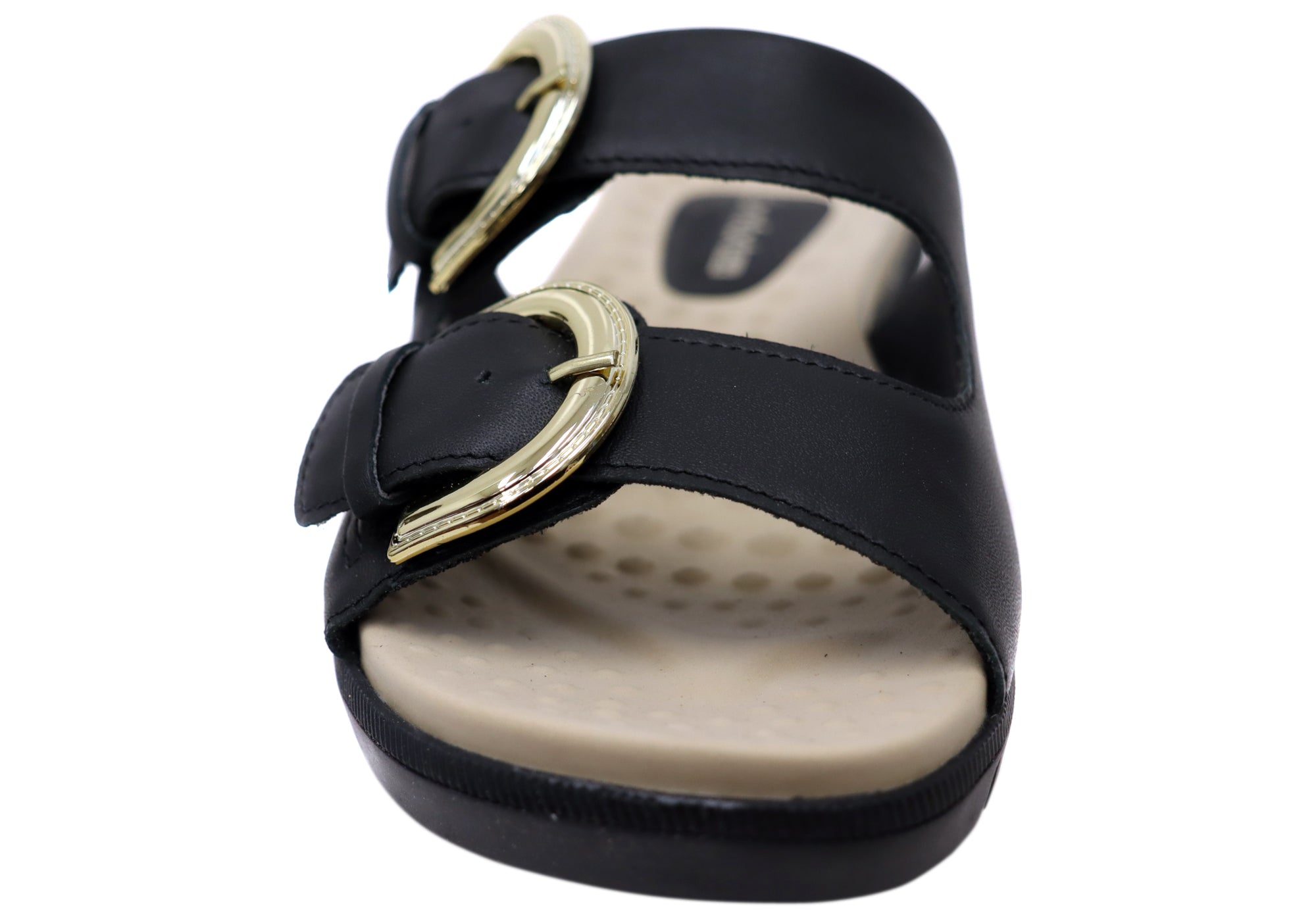 Comfortflex Daphine Womens Leather Slide Sandals With Comfort Footbed