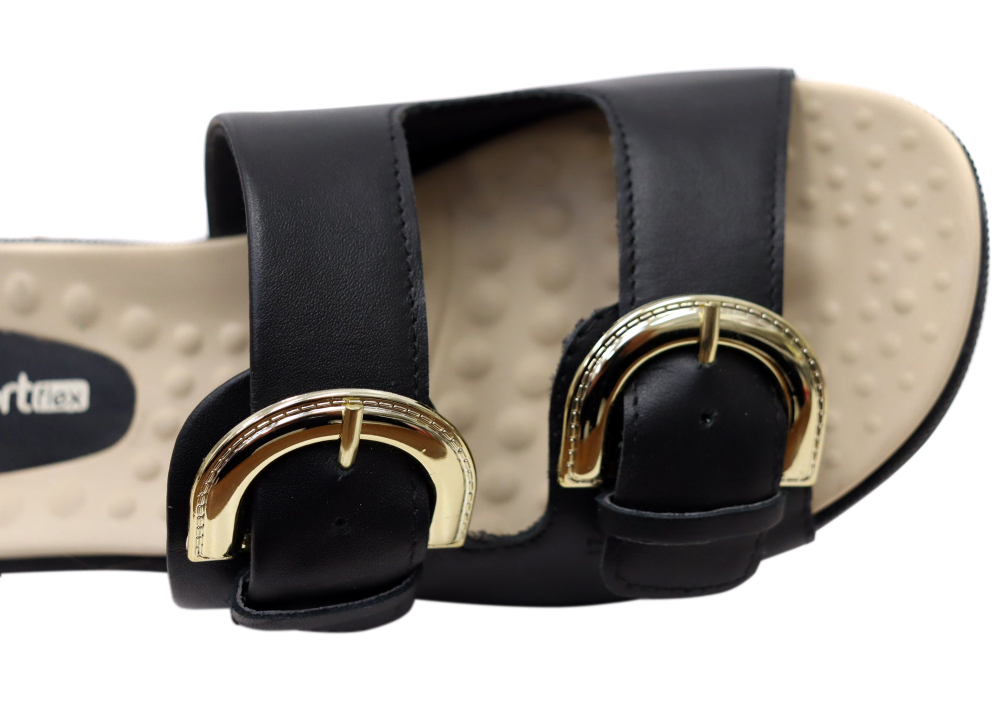 Comfortflex Daphine Womens Leather Slide Sandals With Comfort Footbed