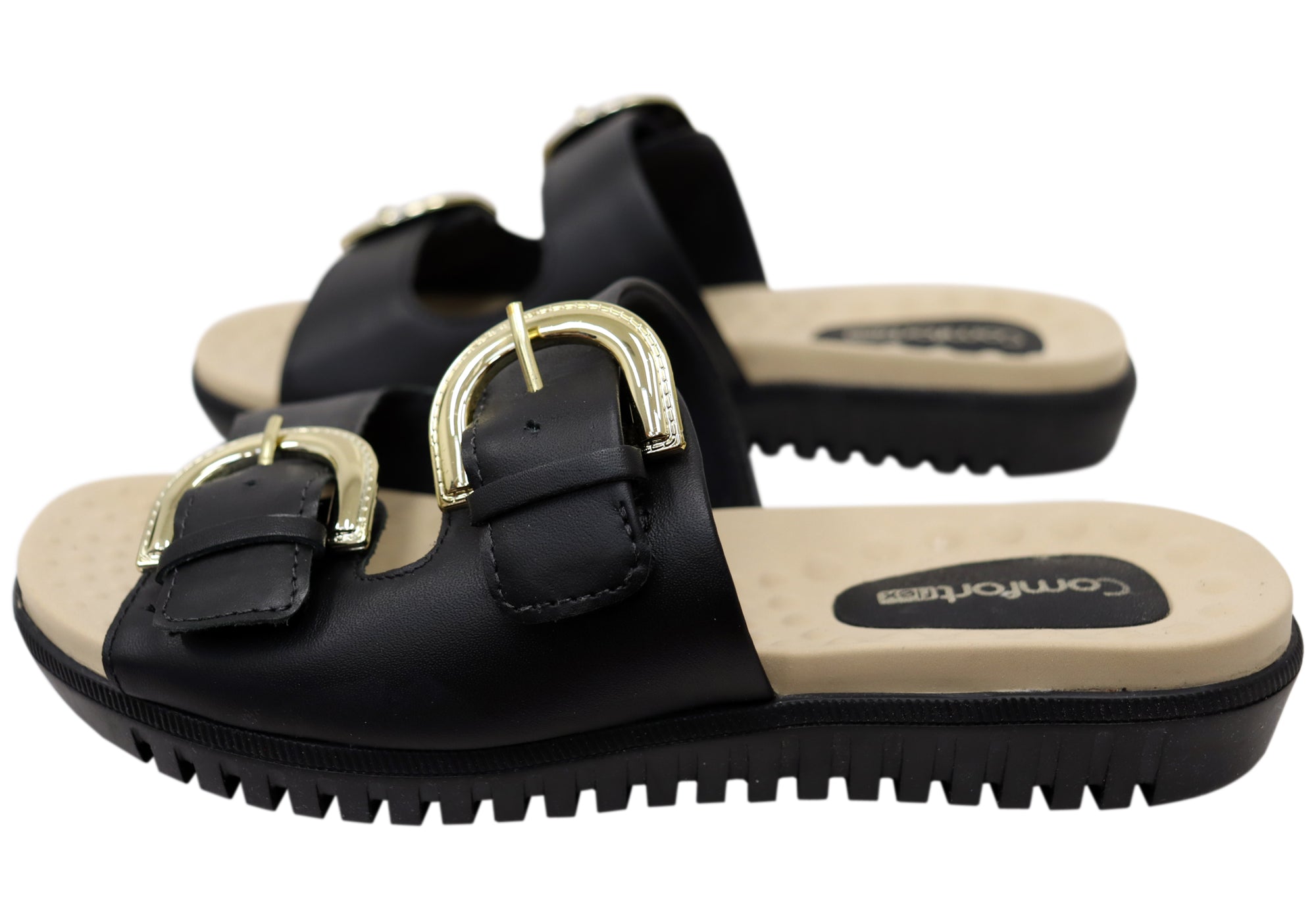 Comfortflex Daphine Womens Leather Slide Sandals With Comfort Footbed