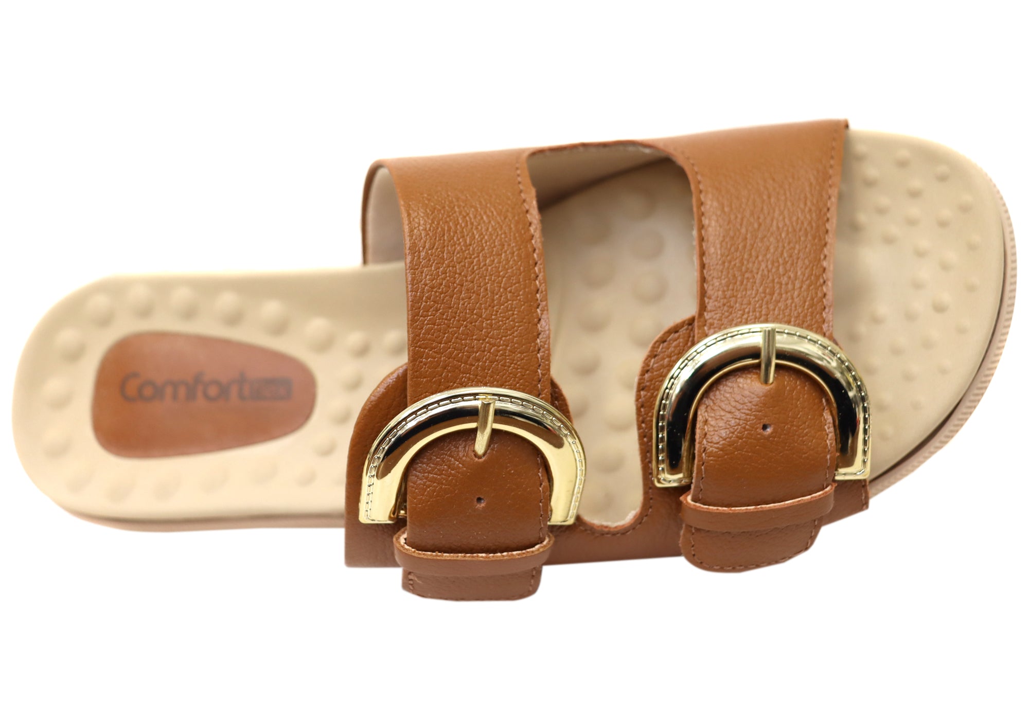 Comfortflex Daphine Womens Leather Slide Sandals With Comfort Footbed