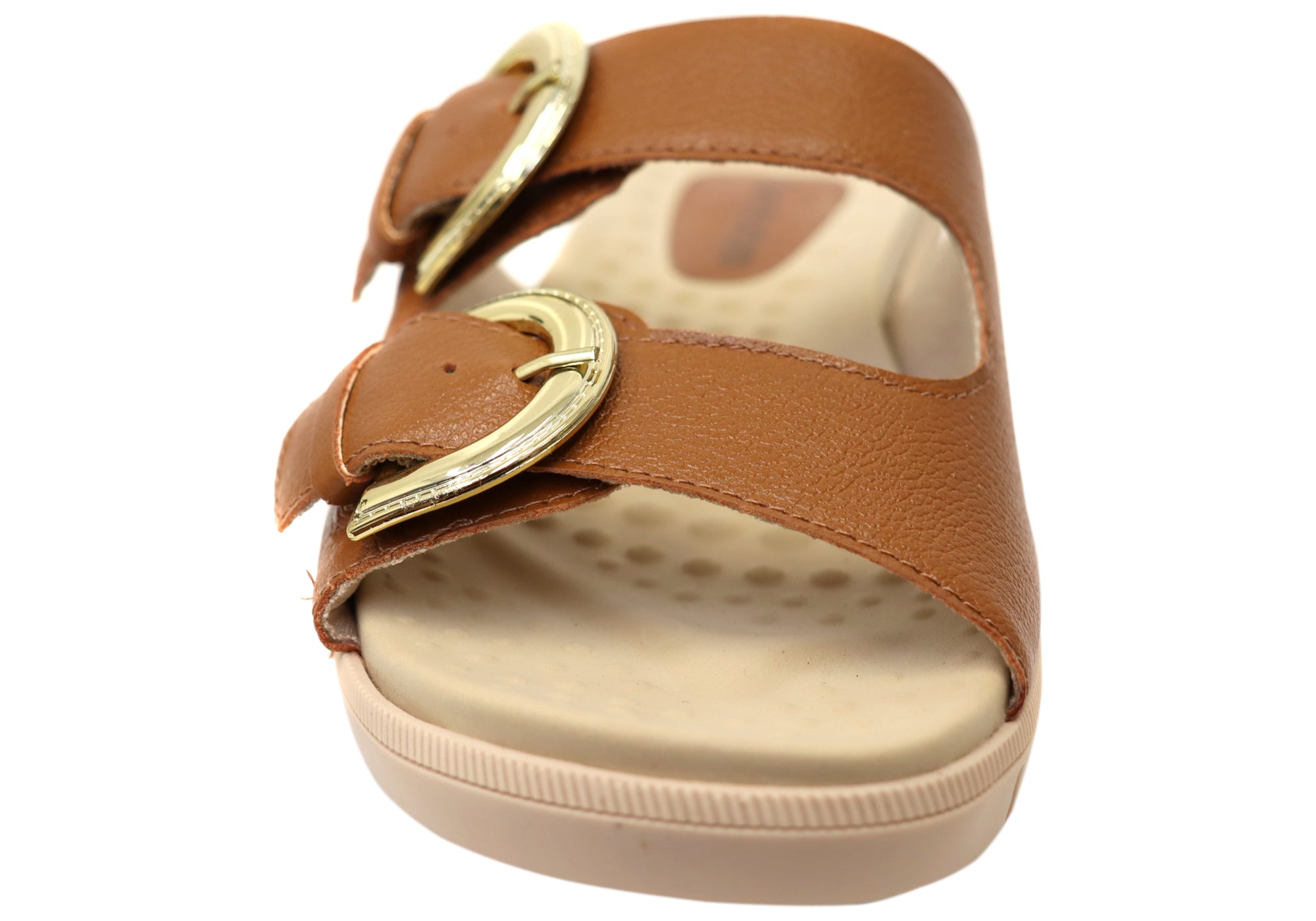 Comfortflex Daphine Womens Leather Slide Sandals With Comfort Footbed