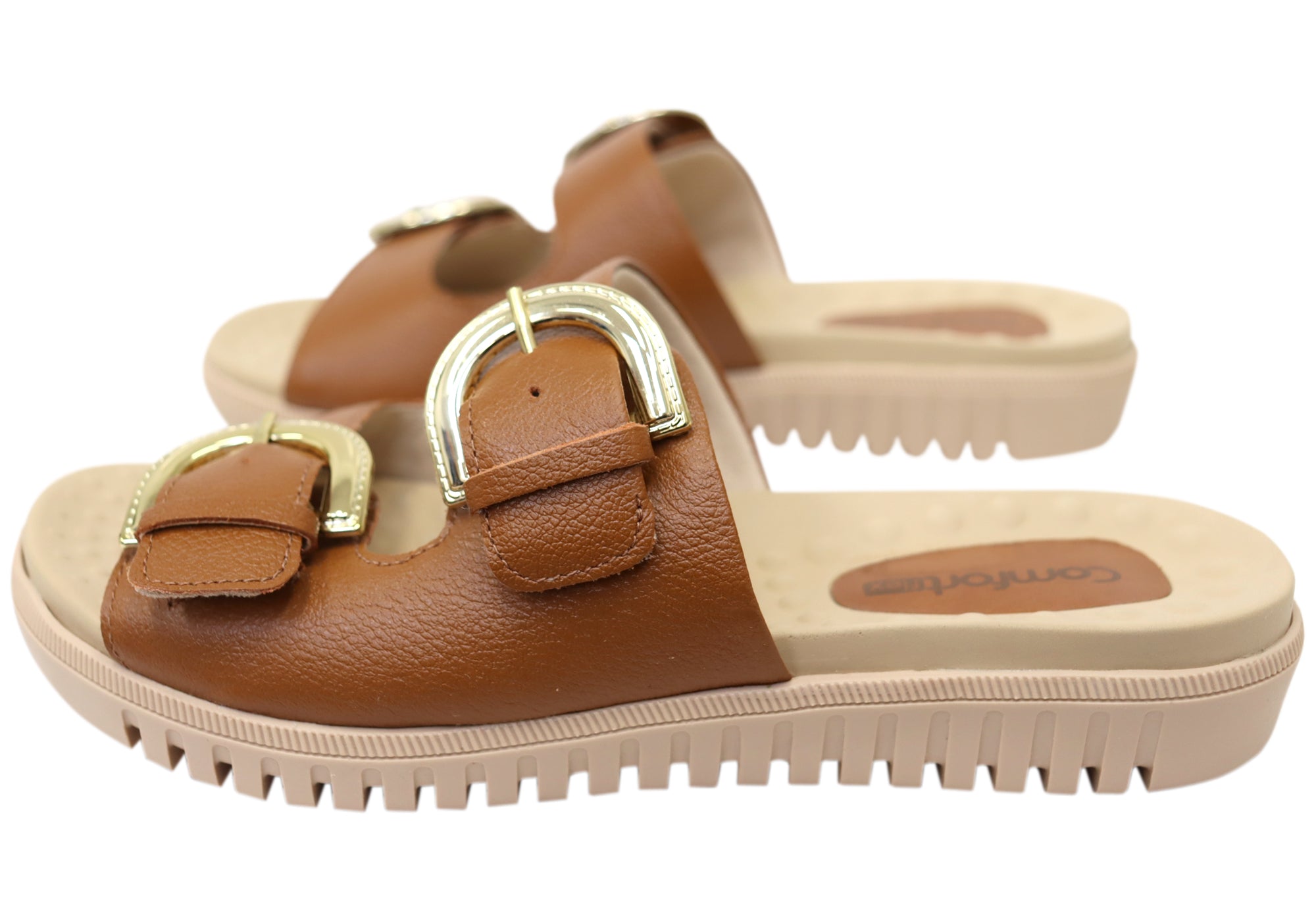 Comfortflex Daphine Womens Leather Slide Sandals With Comfort Footbed