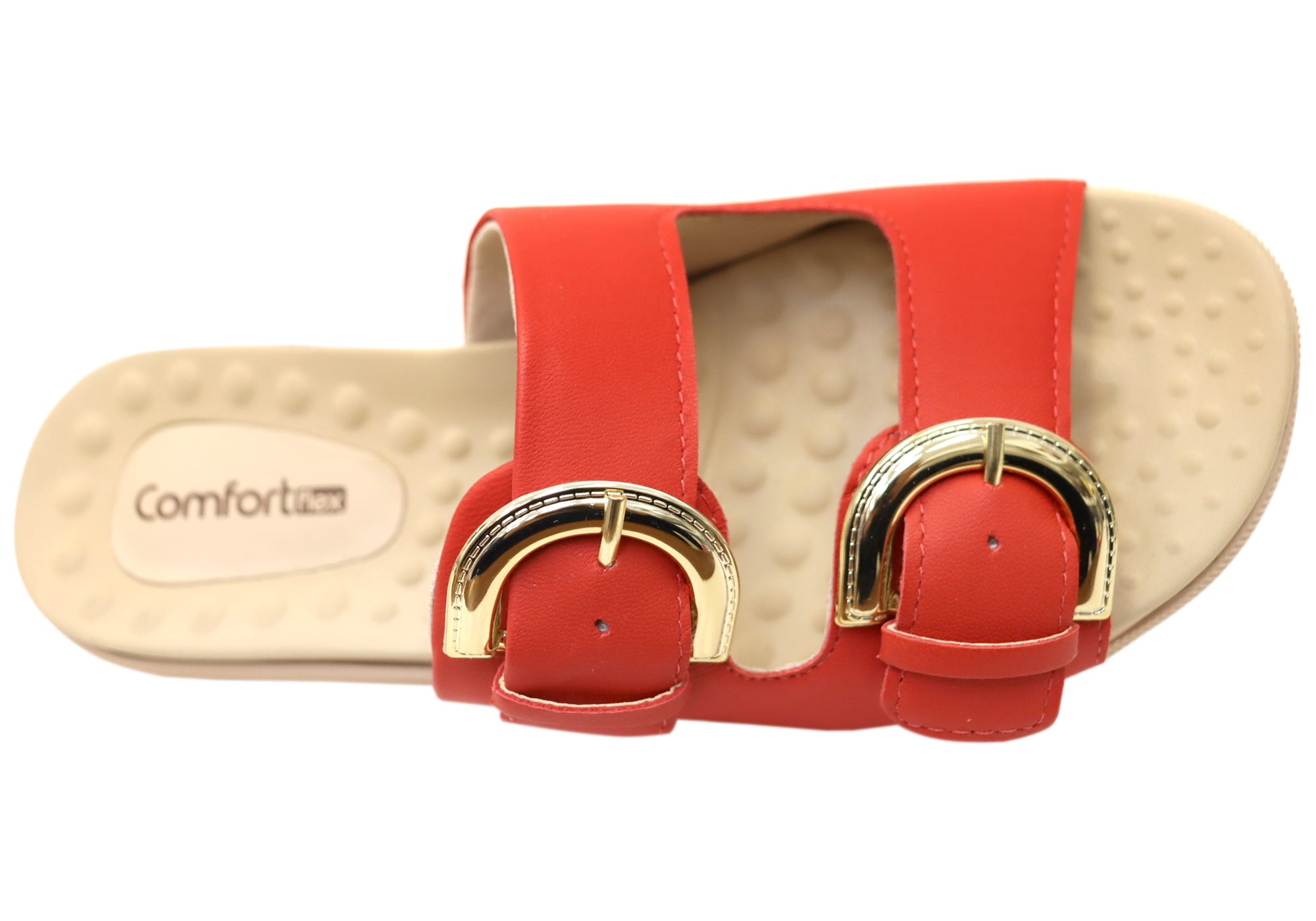 Comfortflex Daphine Womens Leather Slide Sandals With Comfort Footbed