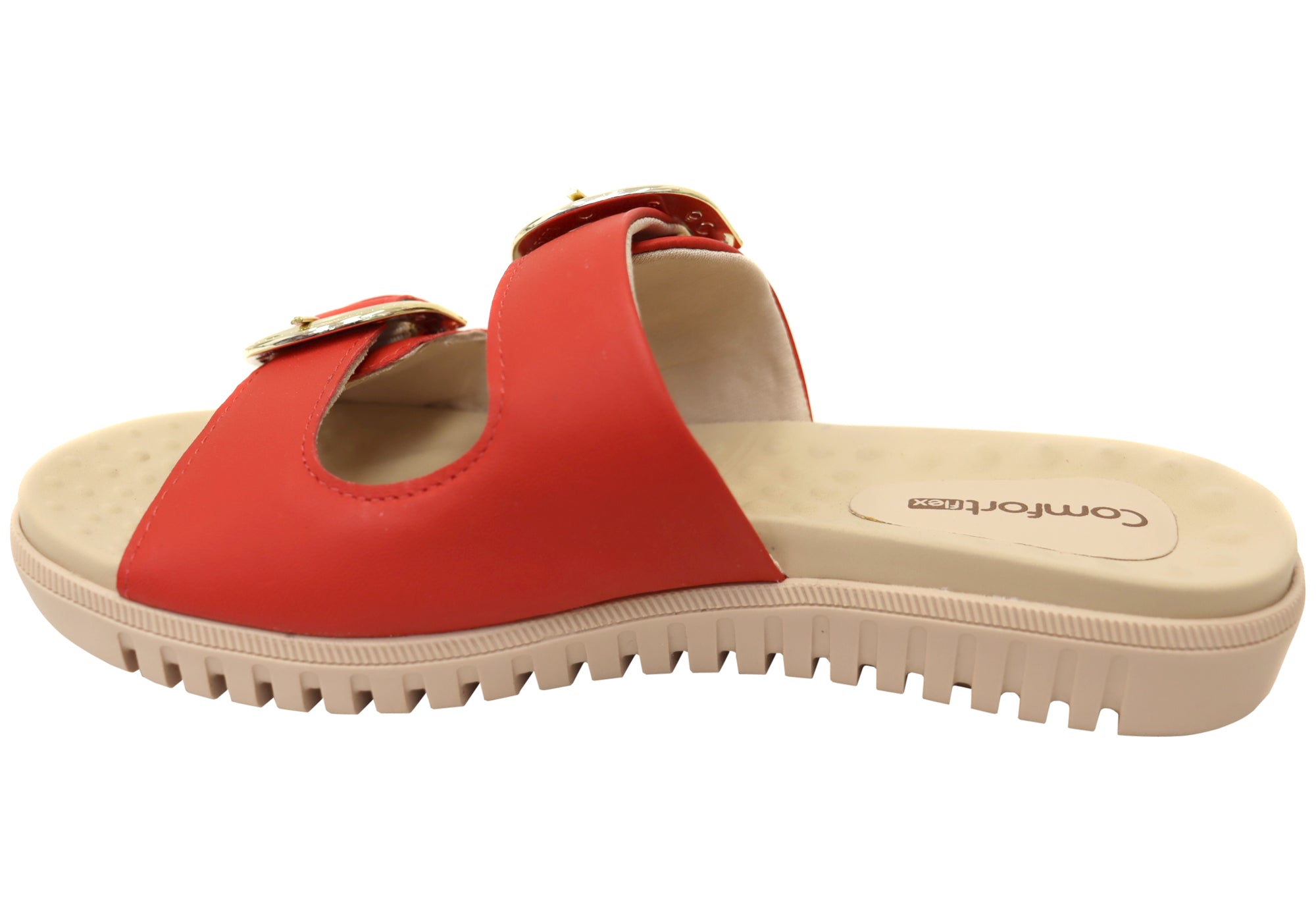 Comfortflex Daphine Womens Leather Slide Sandals With Comfort Footbed