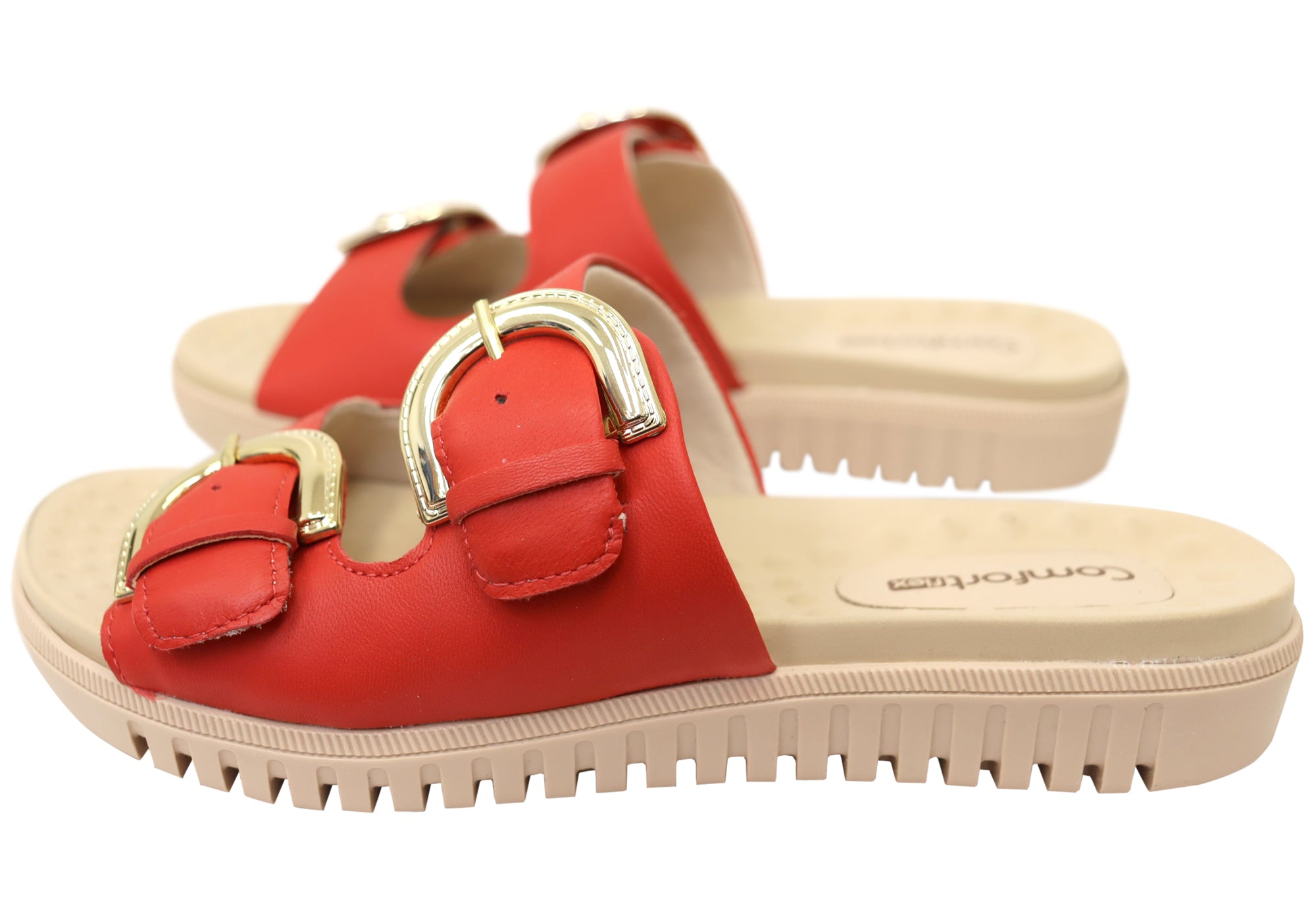 Comfortflex Daphine Womens Leather Slide Sandals With Comfort Footbed