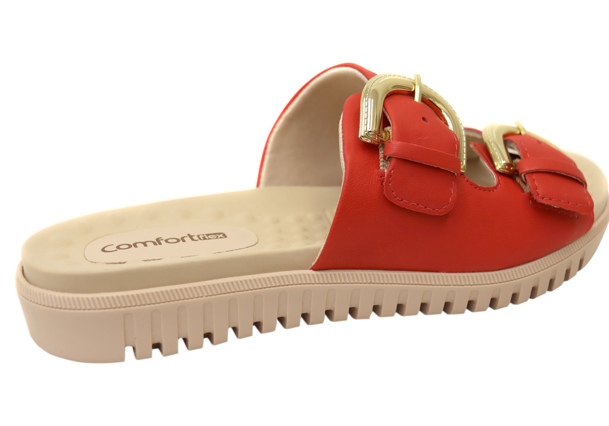 Comfortflex Daphine Womens Leather Slide Sandals With Comfort Footbed