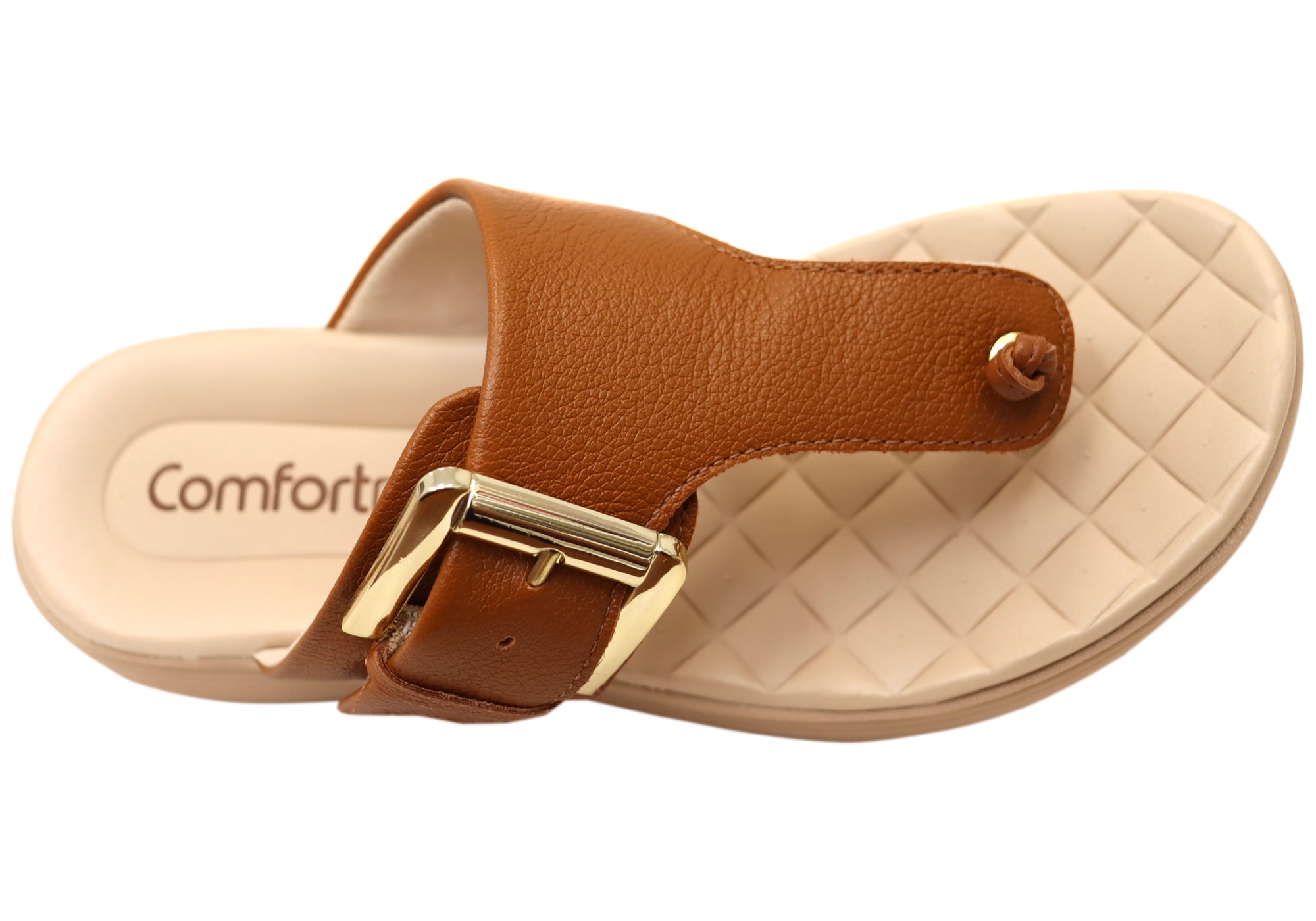 Comfortflex Clover Womens Leather Thongs Sandals With Comfort Footbed
