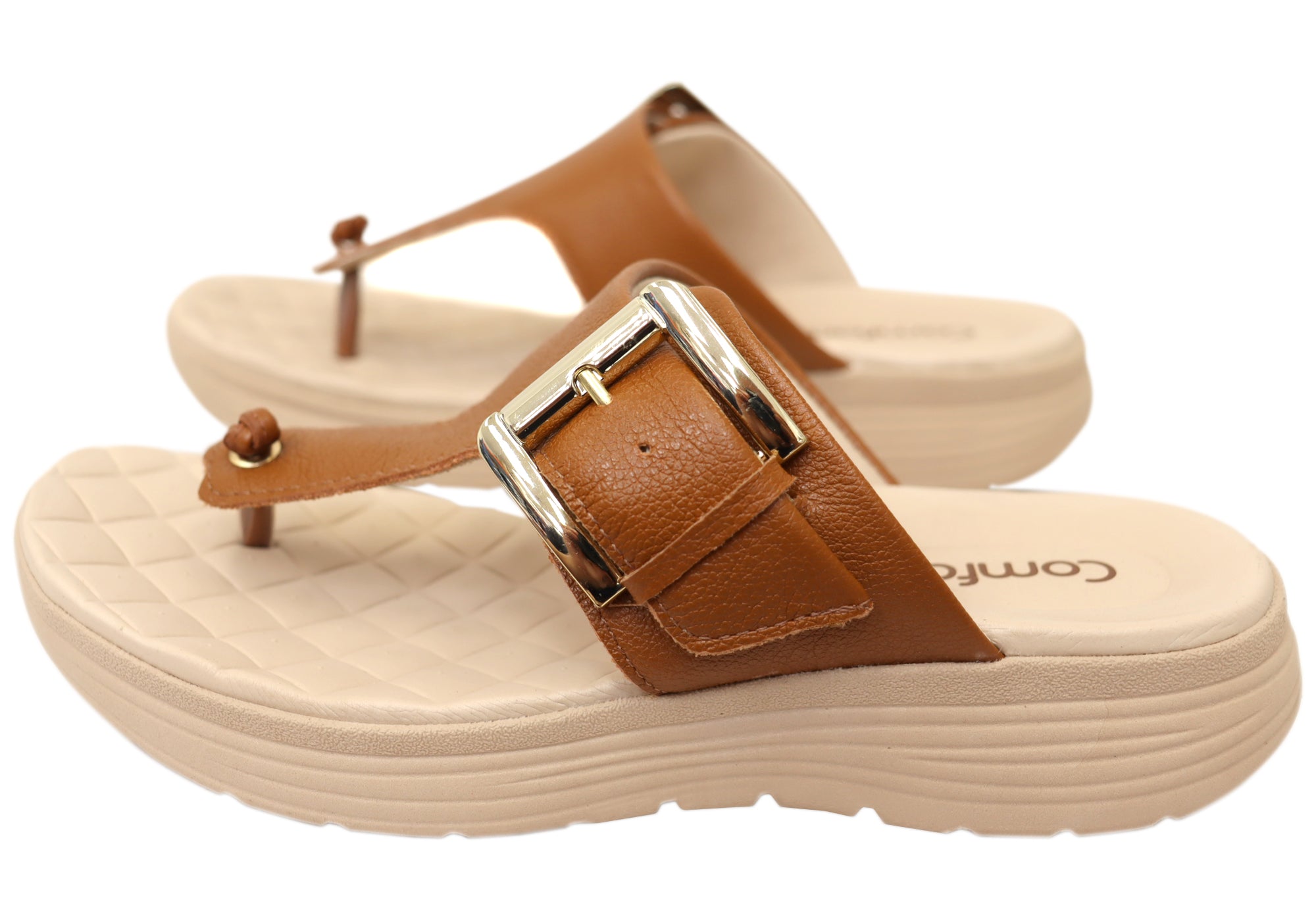 Comfortflex Clover Womens Leather Thongs Sandals With Comfort Footbed