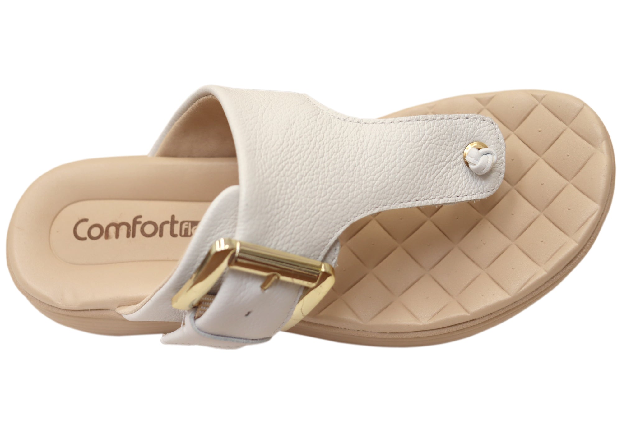 Comfortflex Clover Womens Leather Thongs Sandals With Comfort Footbed