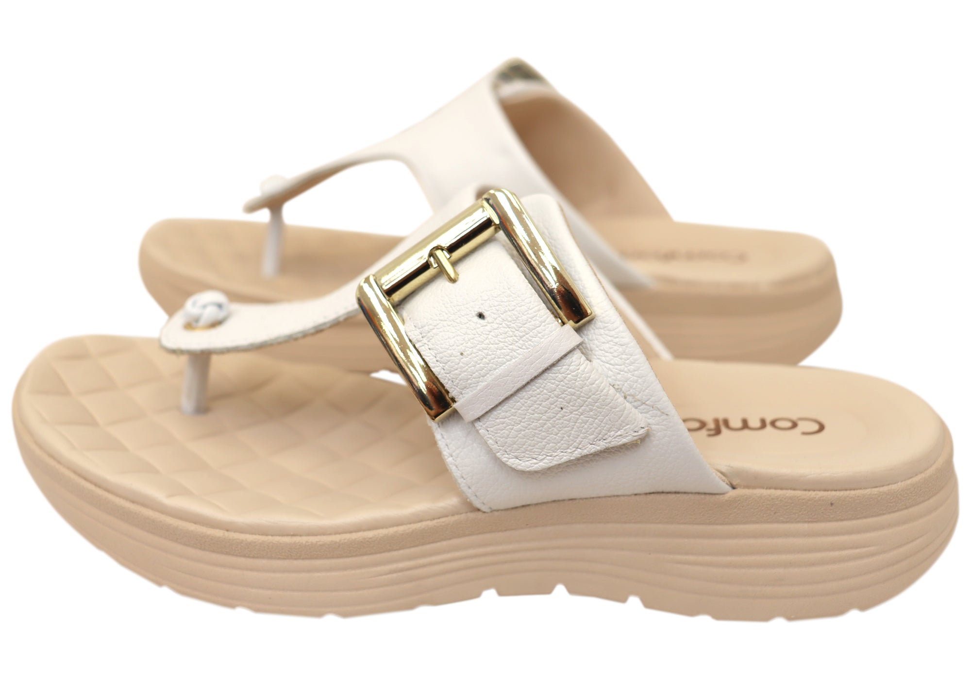 Comfortflex Clover Womens Leather Thongs Sandals With Comfort Footbed