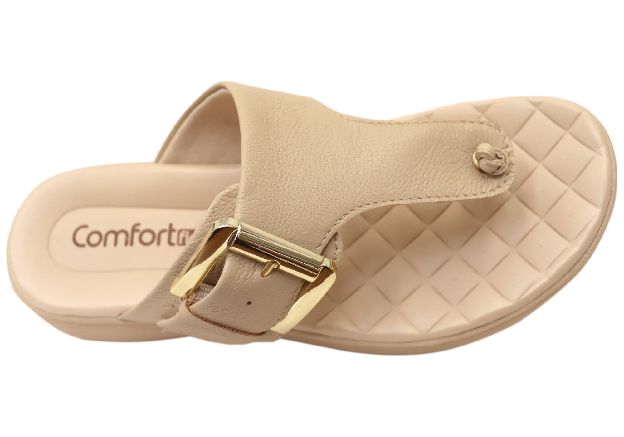 Comfortflex Clover Womens Leather Thongs Sandals With Comfort Footbed
