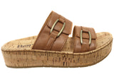 Born Solina Womens Comfortable Leather Platform Slides Sandals