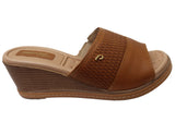 Pegada Lysandra Womens Comfort Brazilian Wedge Leather Slide Sandals
