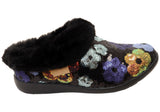 Ziera Fifi XW Extra Wide Comfort Open Back Slippers Blue Daisy Sequins