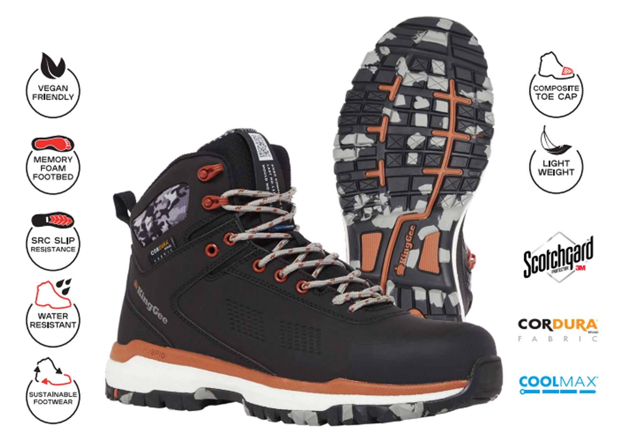 KingGee Mens Terra Firma Hybrid Zip Lace Composite Toe Work Boots