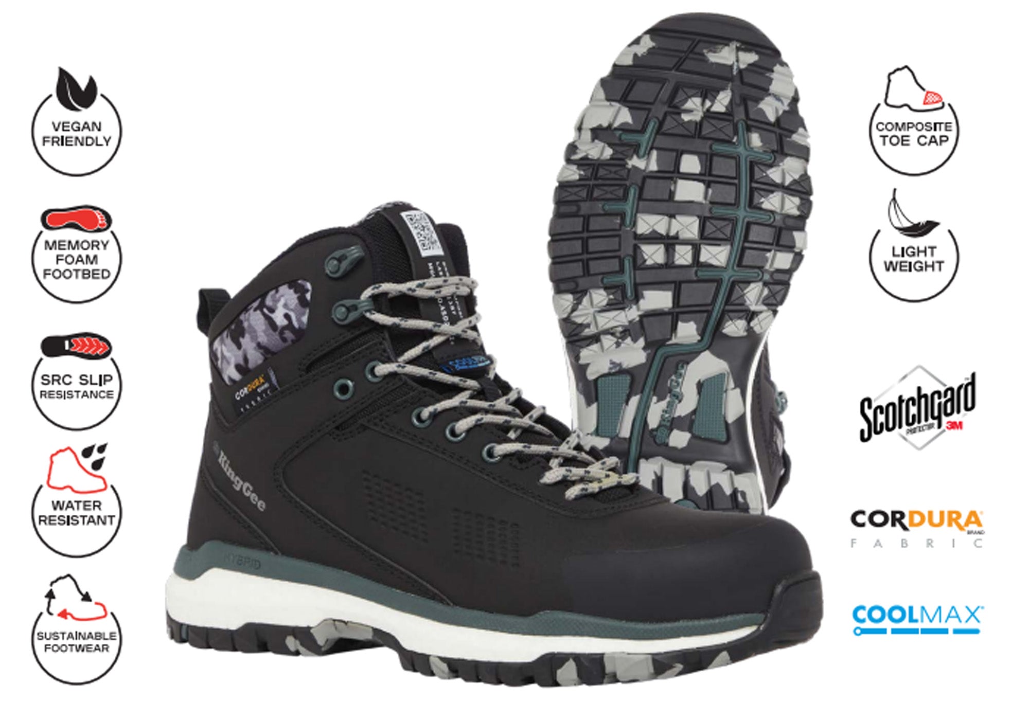 KingGee Mens Terra Firma Hybrid Zip Lace Composite Toe Work Boots