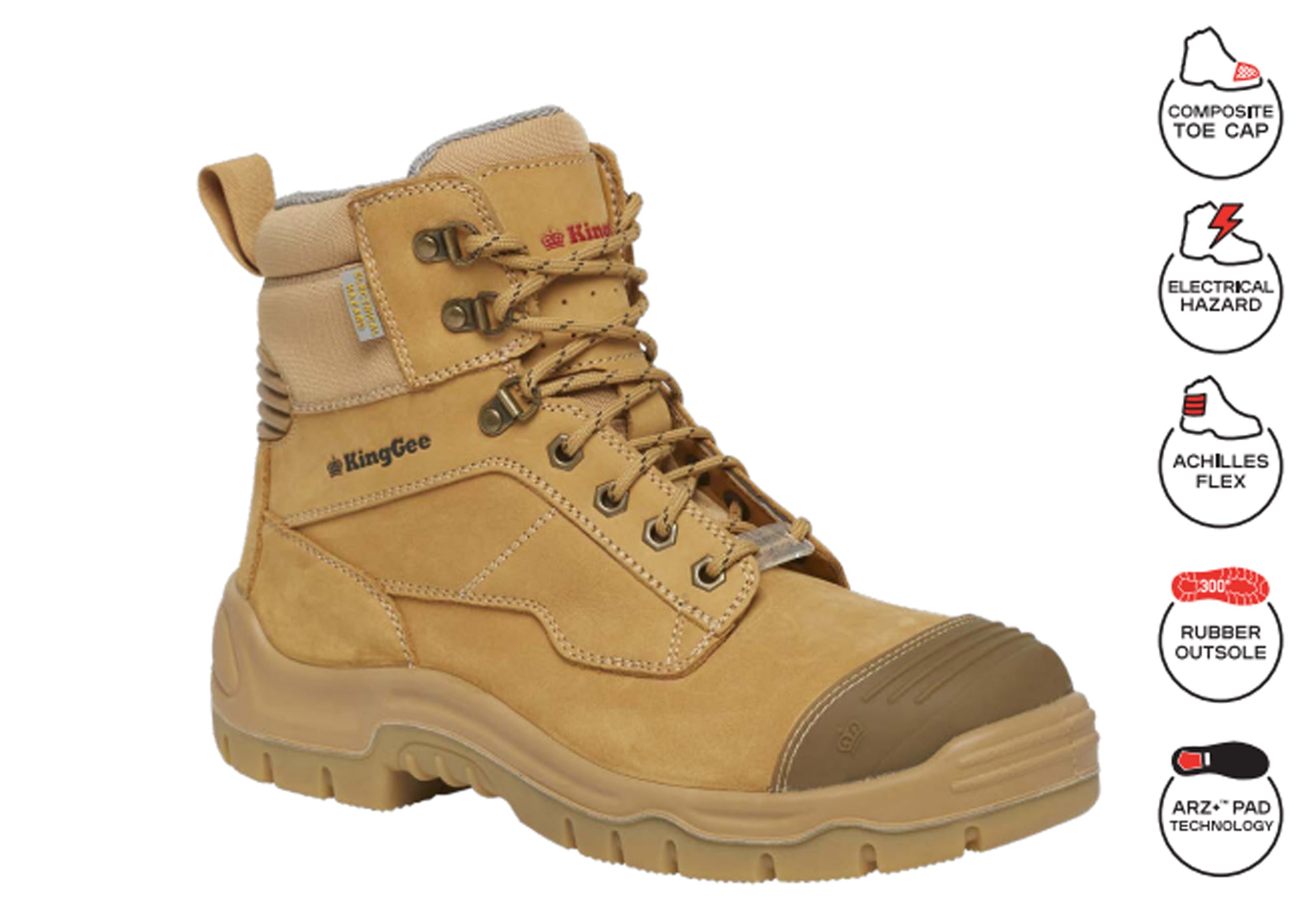 KingGee Mens Phoenix Zip Lace Composite Safety Work Boots 6 Inch