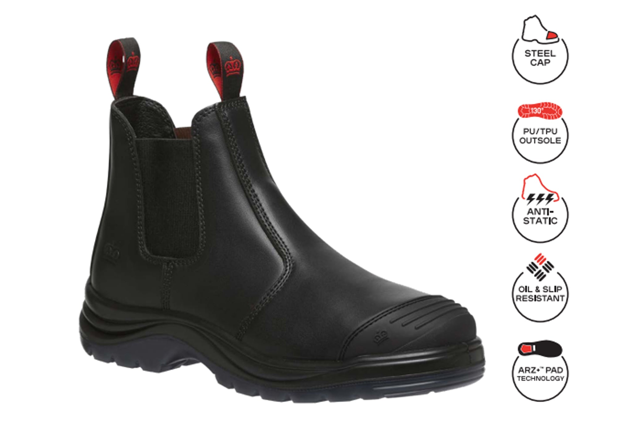 KingGee Mens Black Tradie Gusset Steel Cap Safety Boots With Scuff Cap