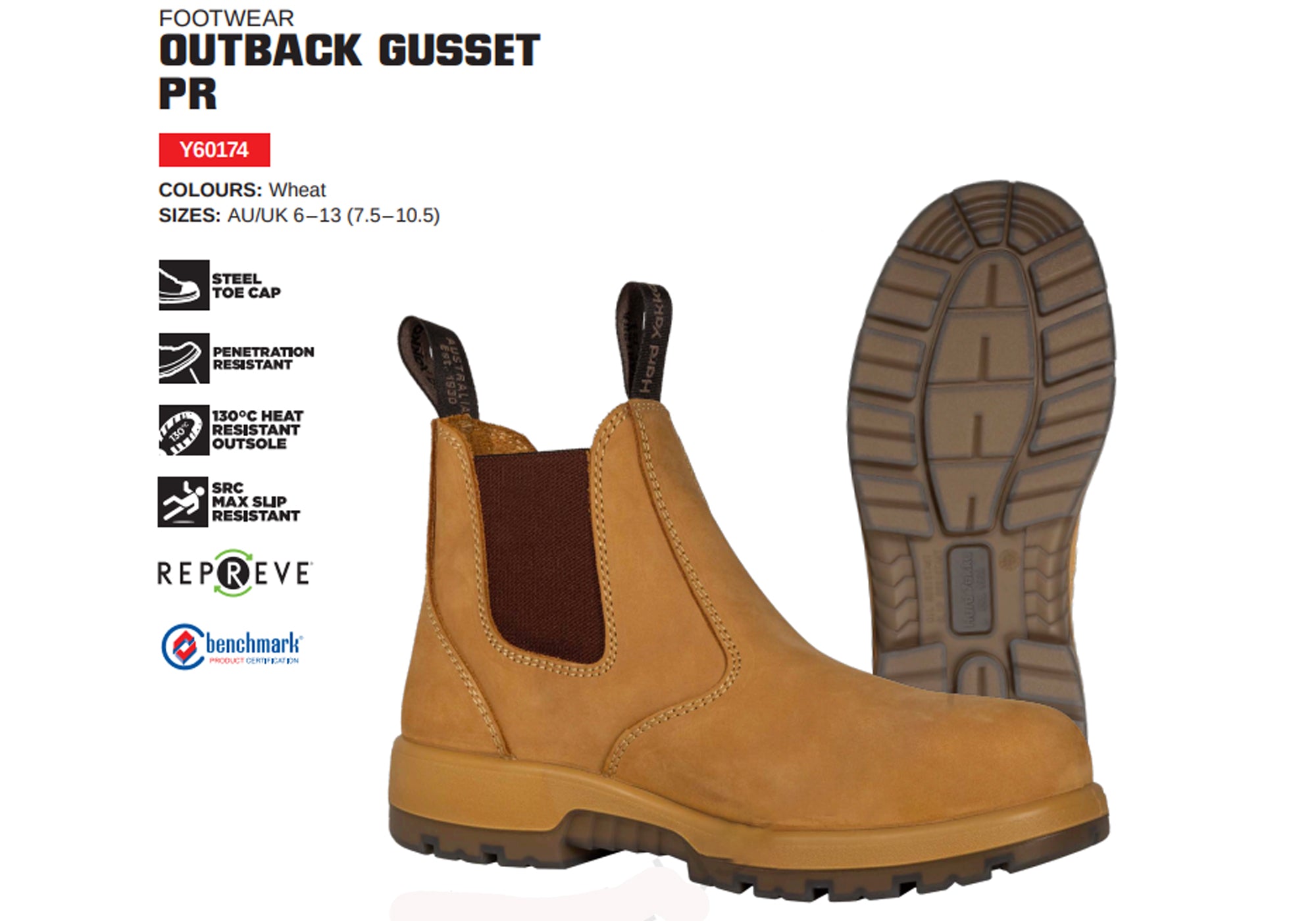 Hard Yakka Mens Leather Outback Pull On Steel Toe PR Safety Boots
