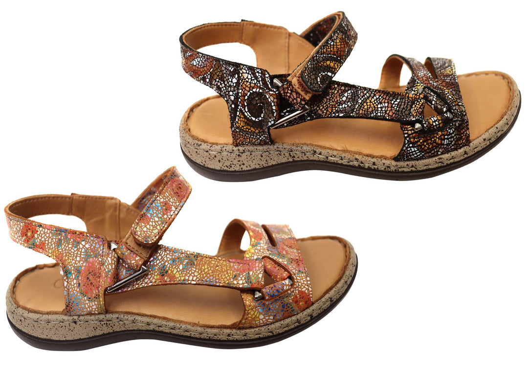 Orizonte Floral Womens European Leather Sandals Brand House Direct