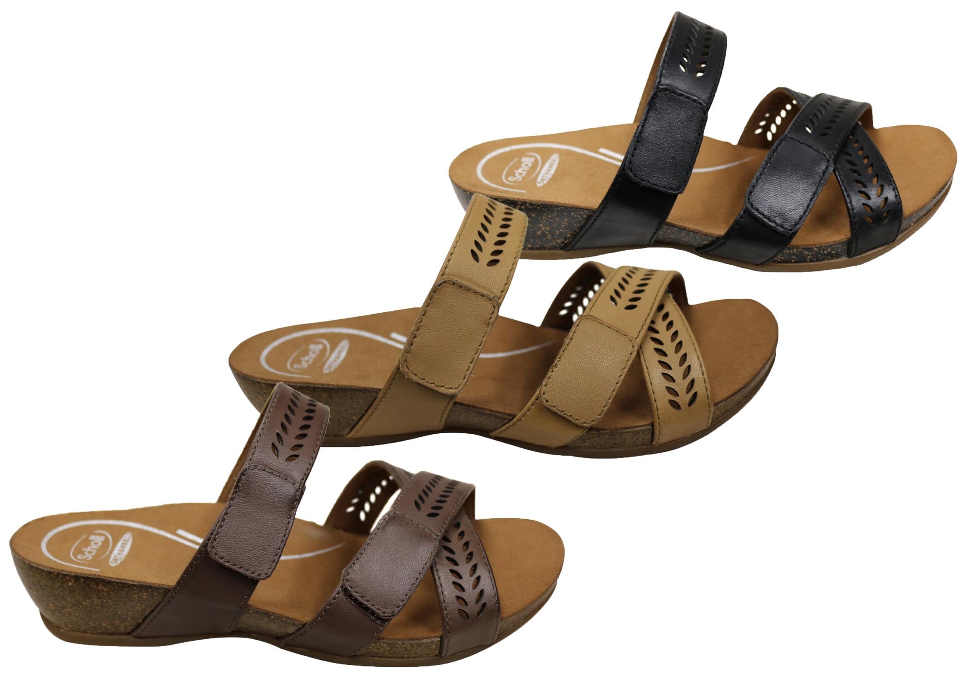 Scholl Orthaheel Joan Womens Comfortable Wedge Leather Slides Sandals