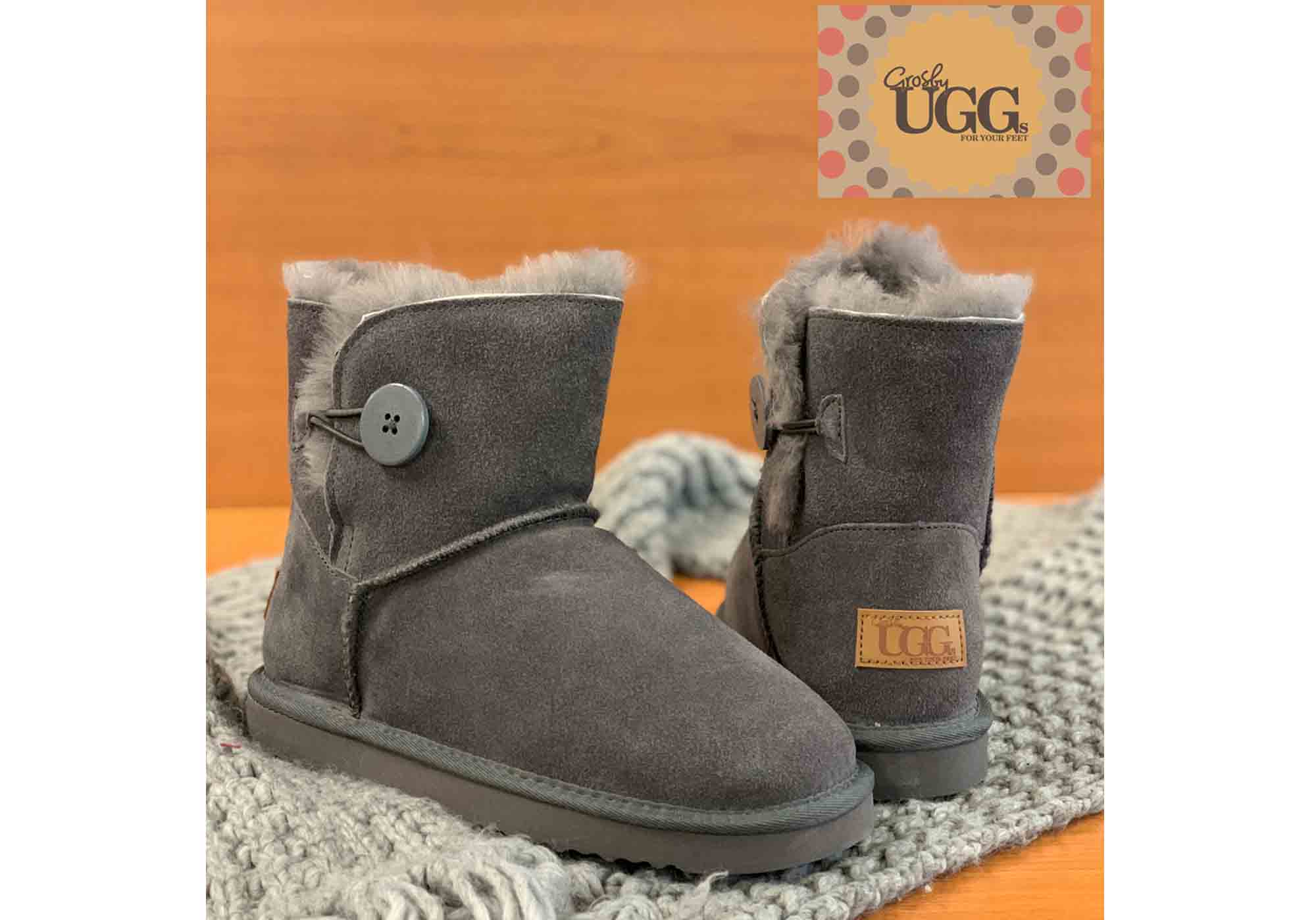 Grosby Button Ugg Womens Warm Comfort Boots With Sheepskin Lining