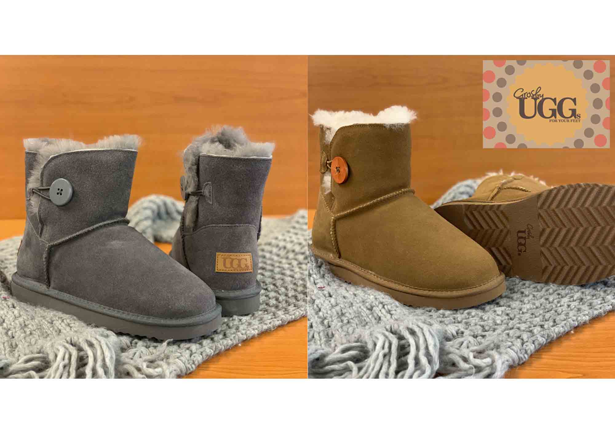 Grosby Button Ugg Womens Warm Comfort Boots With Sheepskin Lining