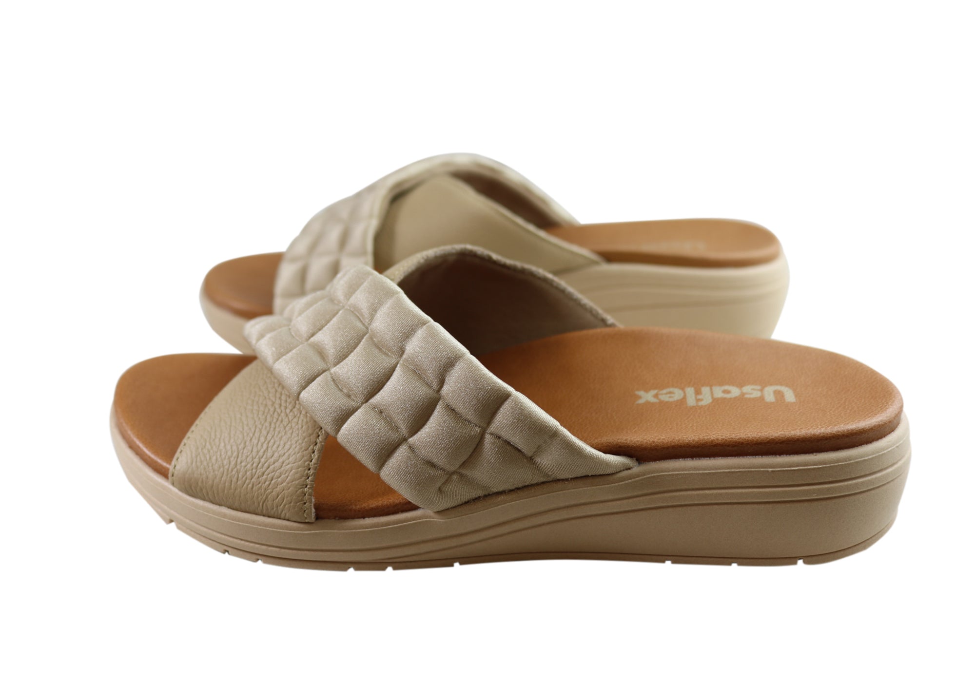 Usaflex Mela Womens Comfort Leather Slides Sandals Made In Brazil