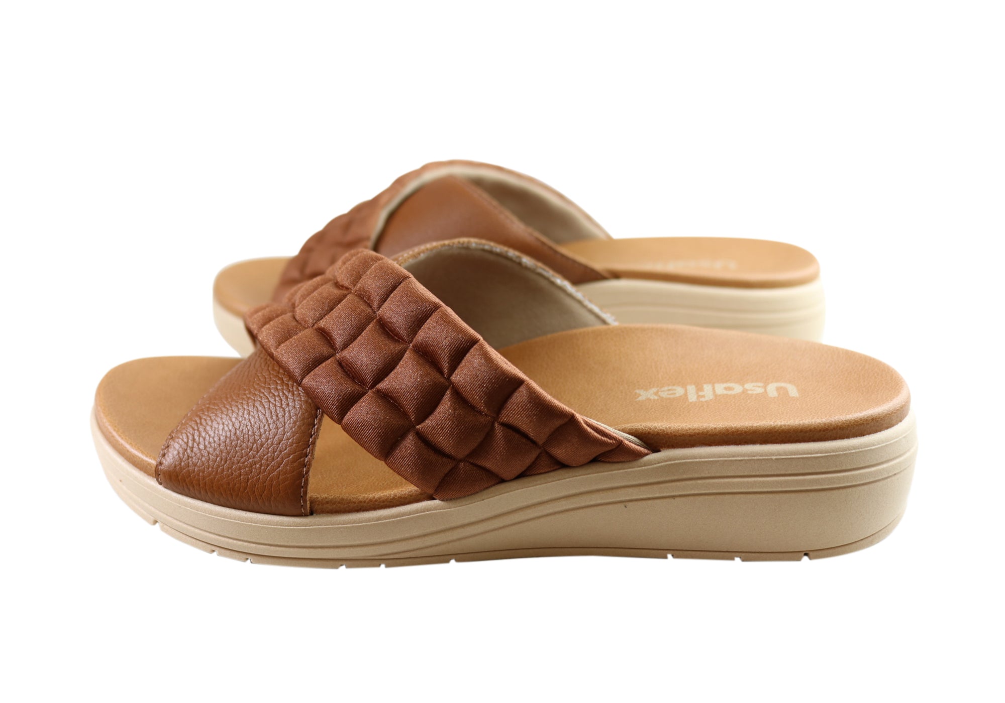 Usaflex Mela Womens Comfort Leather Slides Sandals Made In Brazil