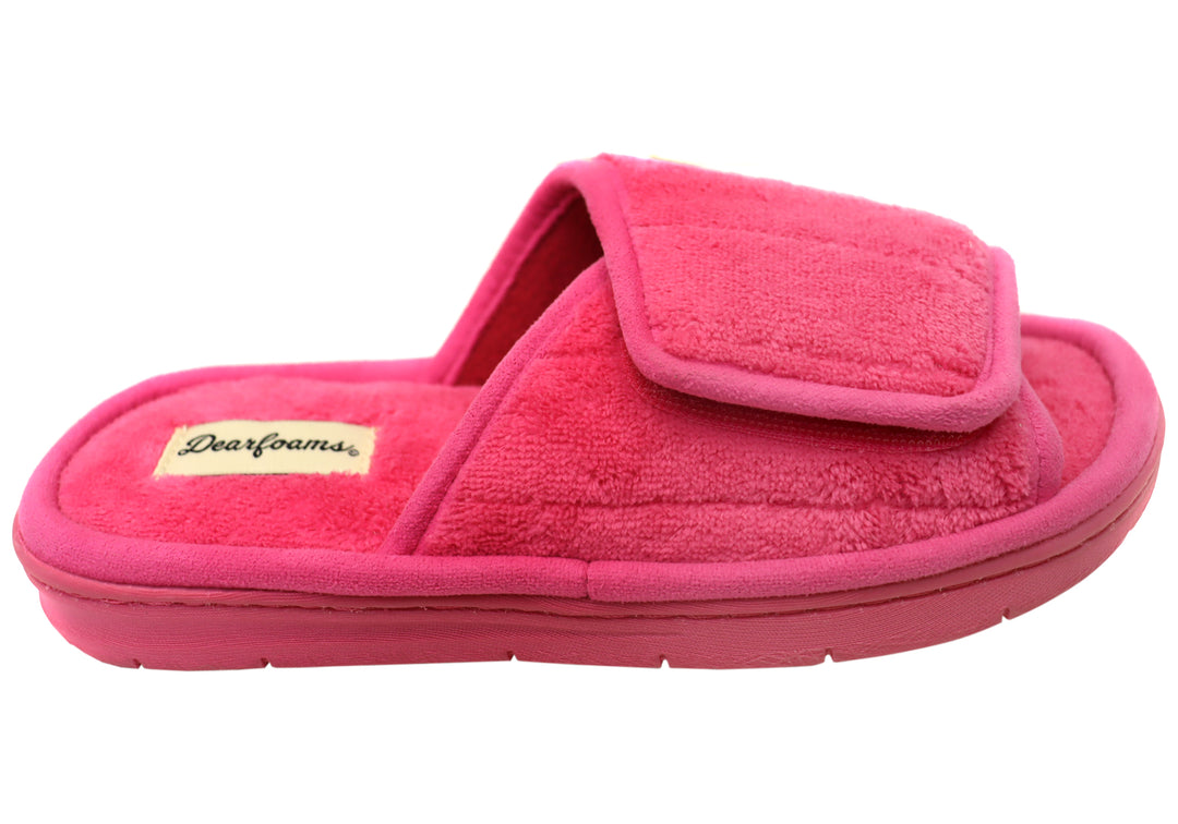 Dearfoams Womens Mickey Terry Adjustable Slide Slippers Brand House