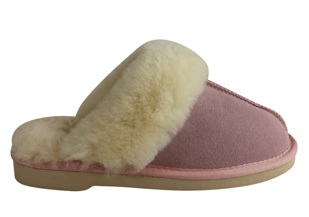 Grosby Doe Ugg Womens Warm Comfy Slippers Scuffs With Sheepskin Lining