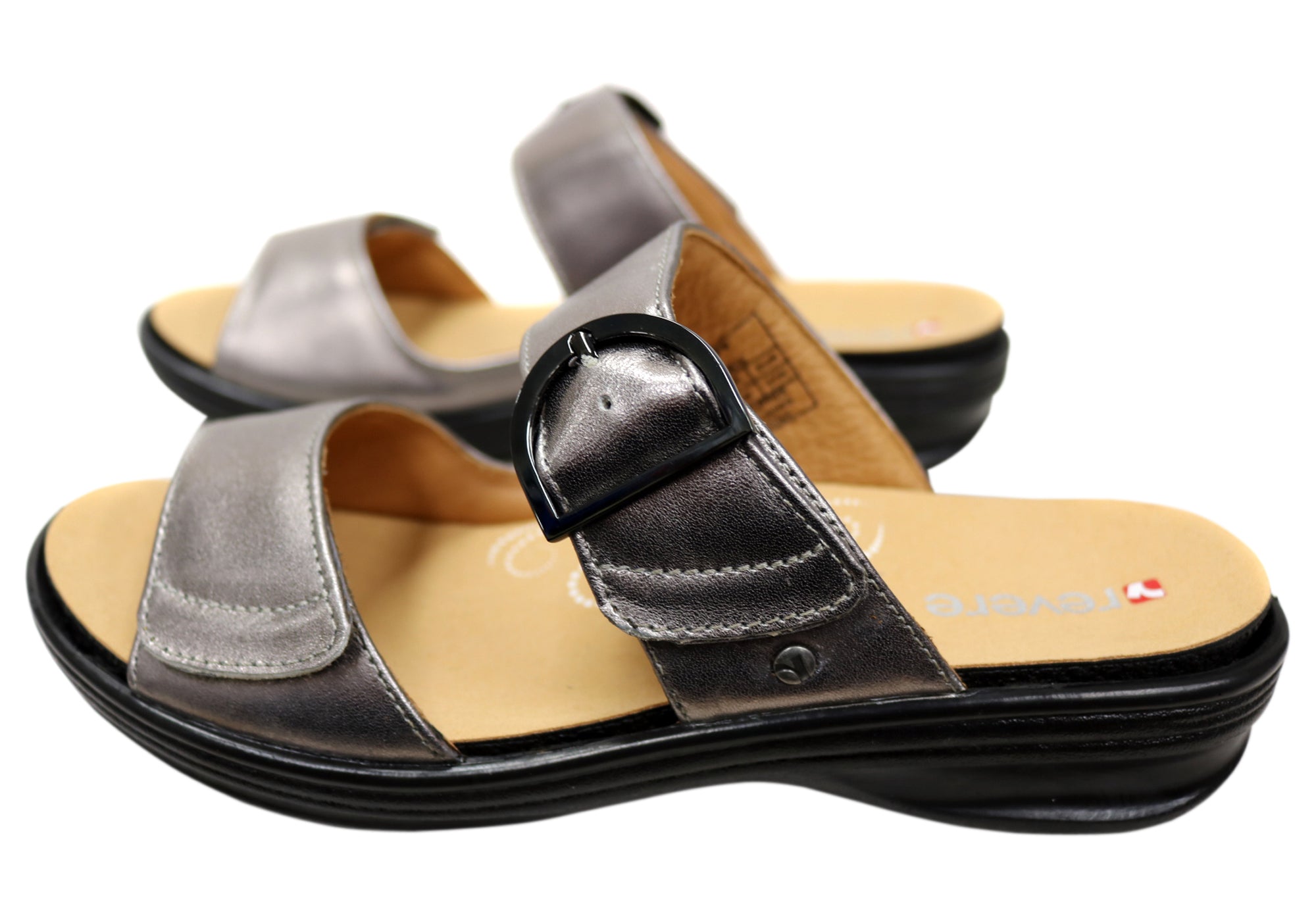 Revere Calais Womens Wide Width Leather Comfortable Slides Sandals