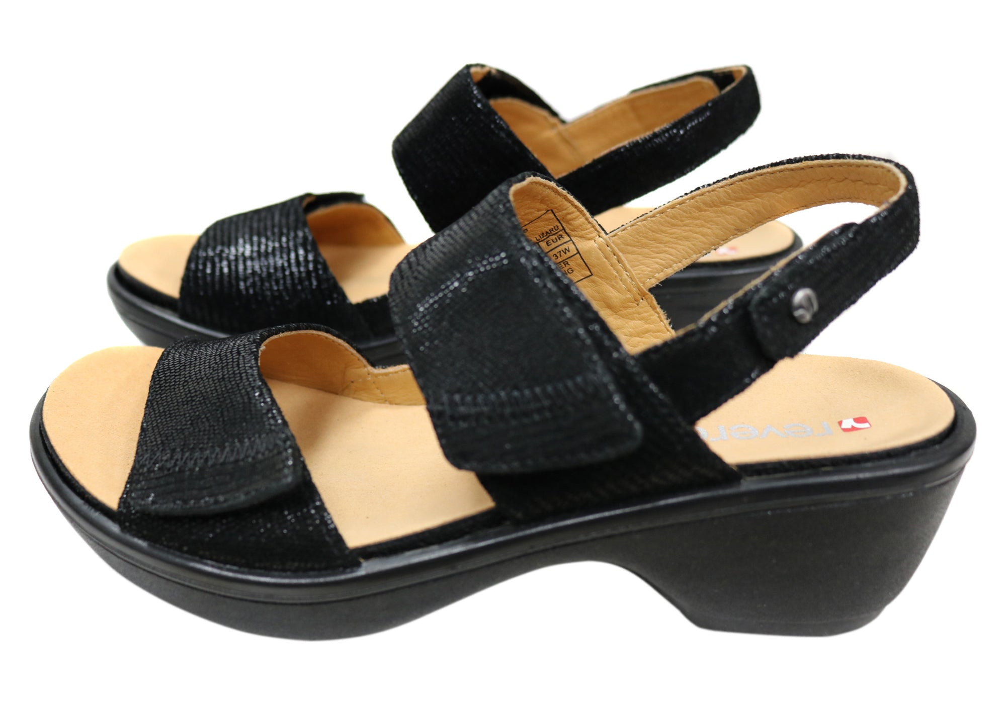 Revere Rosario Womens Wide Width Leather Back Strap Wedge Sandals