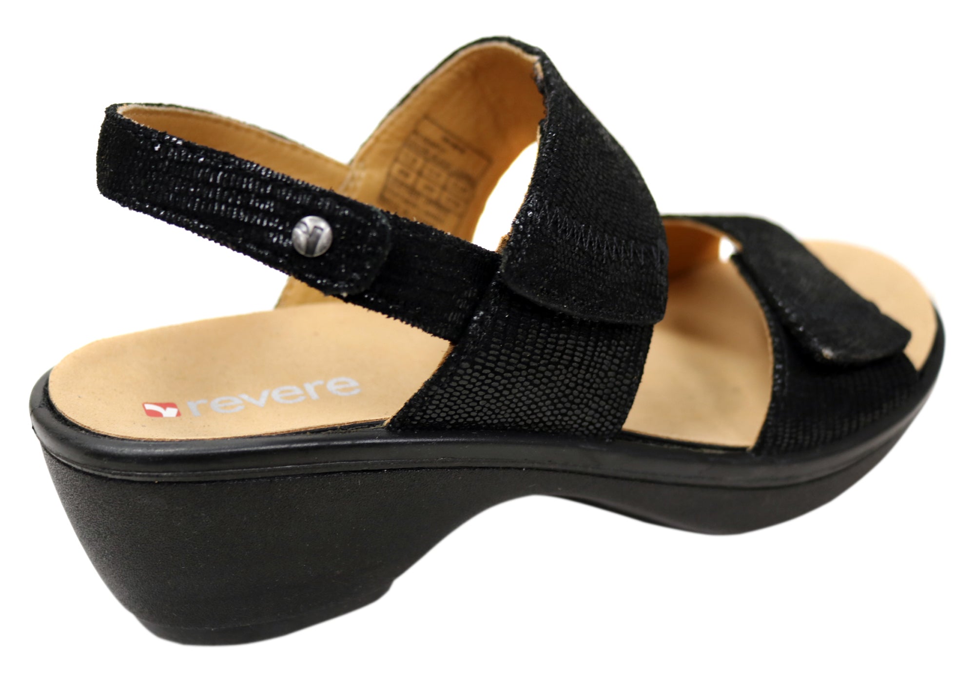 Revere Rosario Womens Wide Width Leather Back Strap Wedge Sandals