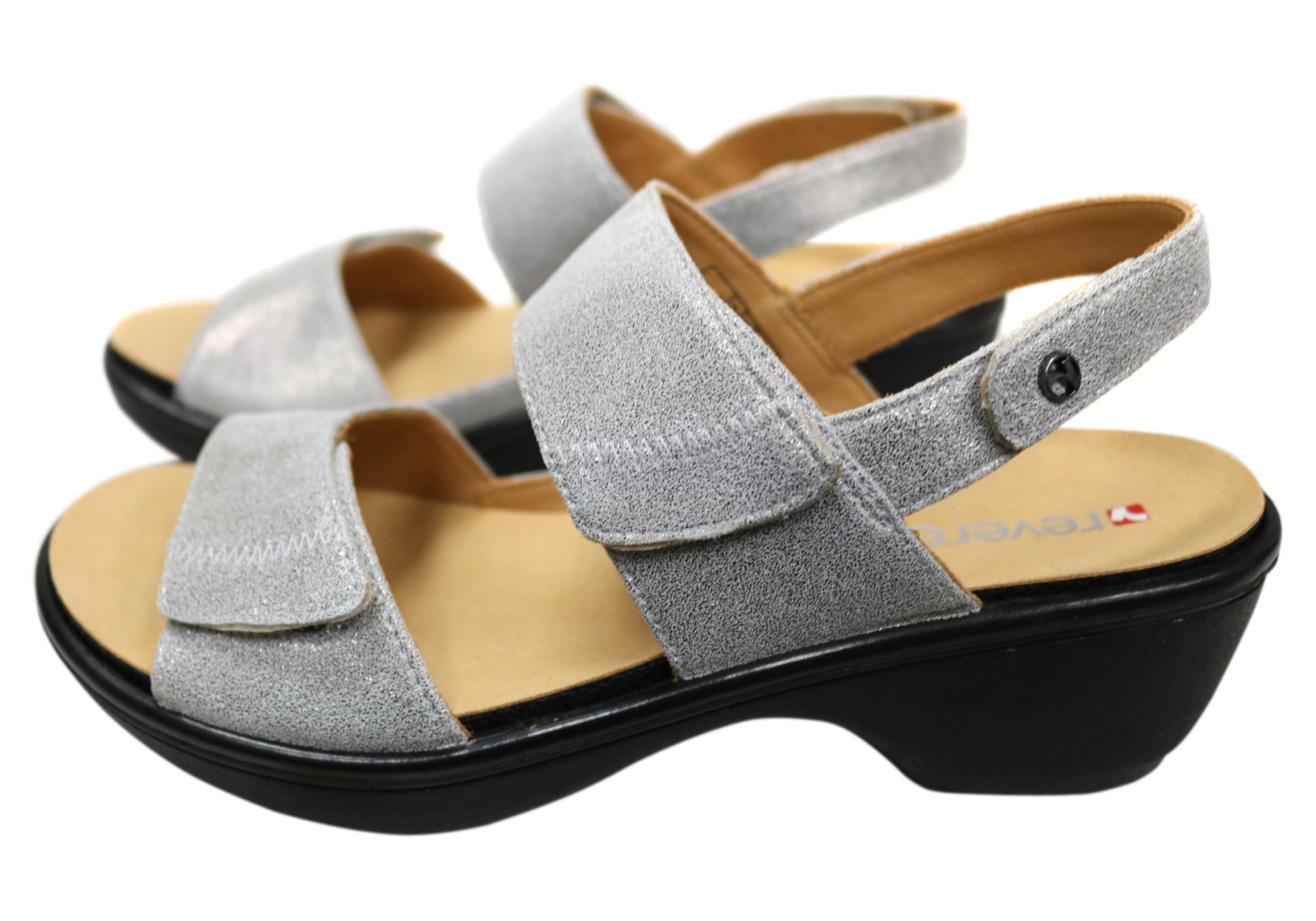 Revere Rosario Womens Wide Width Leather Back Strap Wedge Sandals