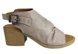 Orizonte Pop Womens European Soft Leather Comfortable Mid Heel Sandals