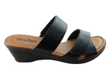 Usaflex Araceli Womens Leather Wedge Slides Sandals Made In Brazil