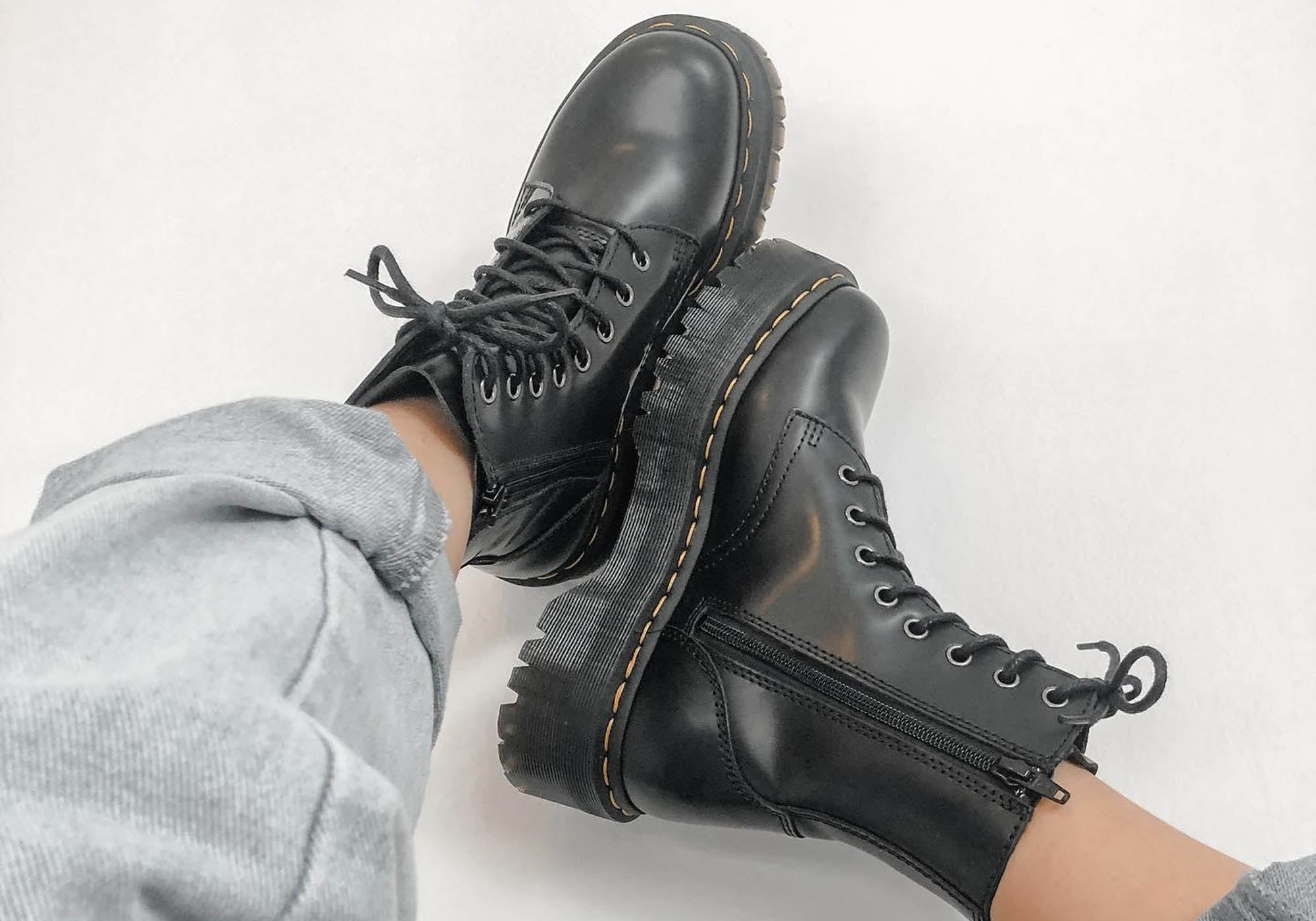 Buy Dr Martens Jadon Black Polished Fashion Boots – Fast Shipping