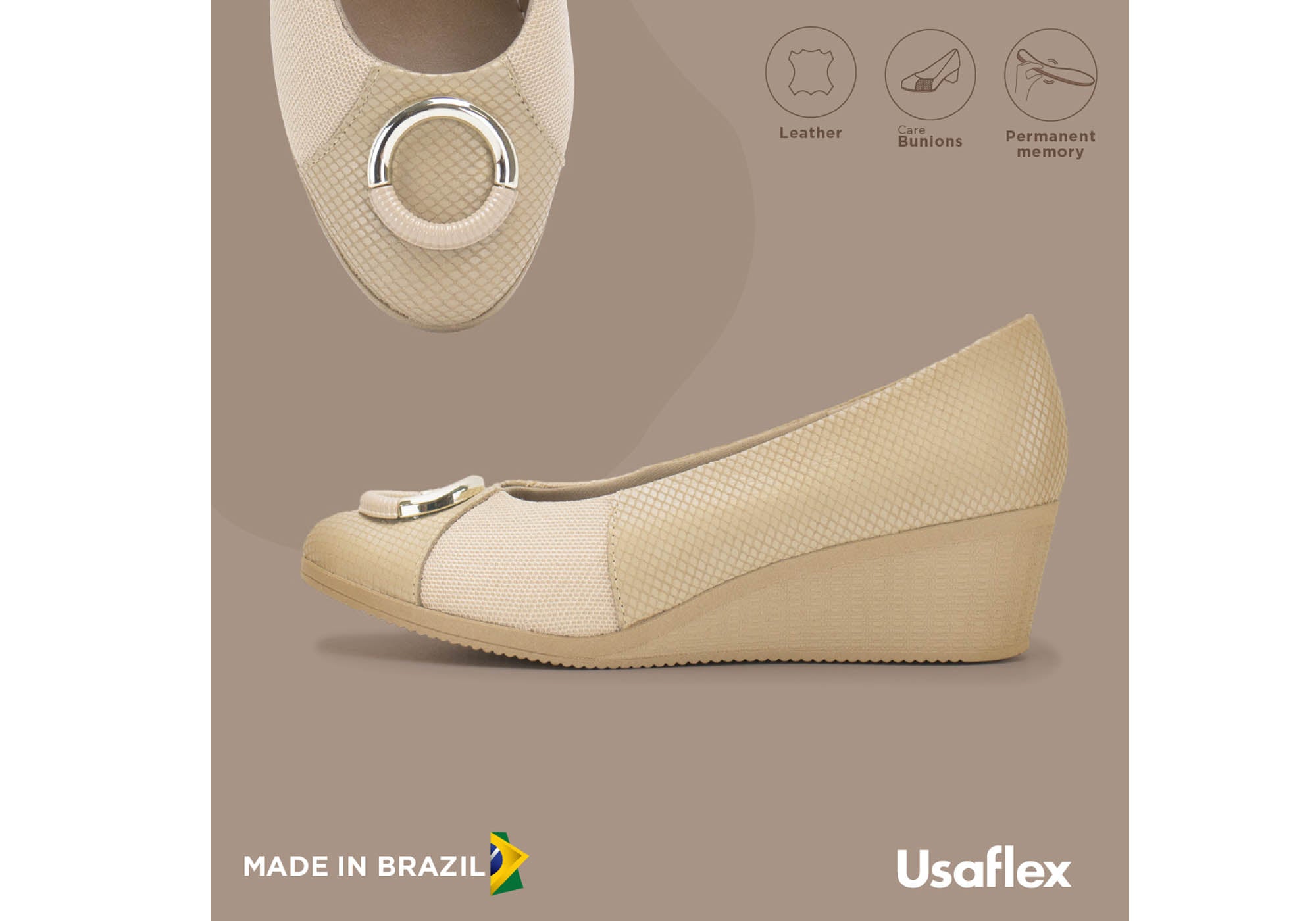 Usaflex Neva Womens Comfortable Leather Wedge Shoes Made In Brazil