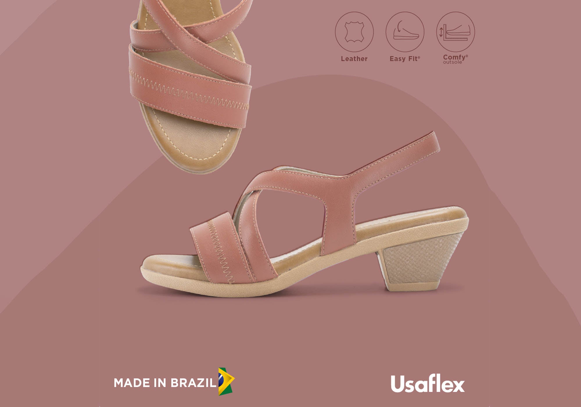 Usaflex Alta Womens Comfort Low Heel Leather Sandals Made In Brazil